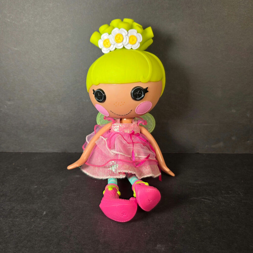 Lalaloopsy PixE Flutters 13" Fairy Doll Fluorescent Yellow Hair Pink Dress Wings